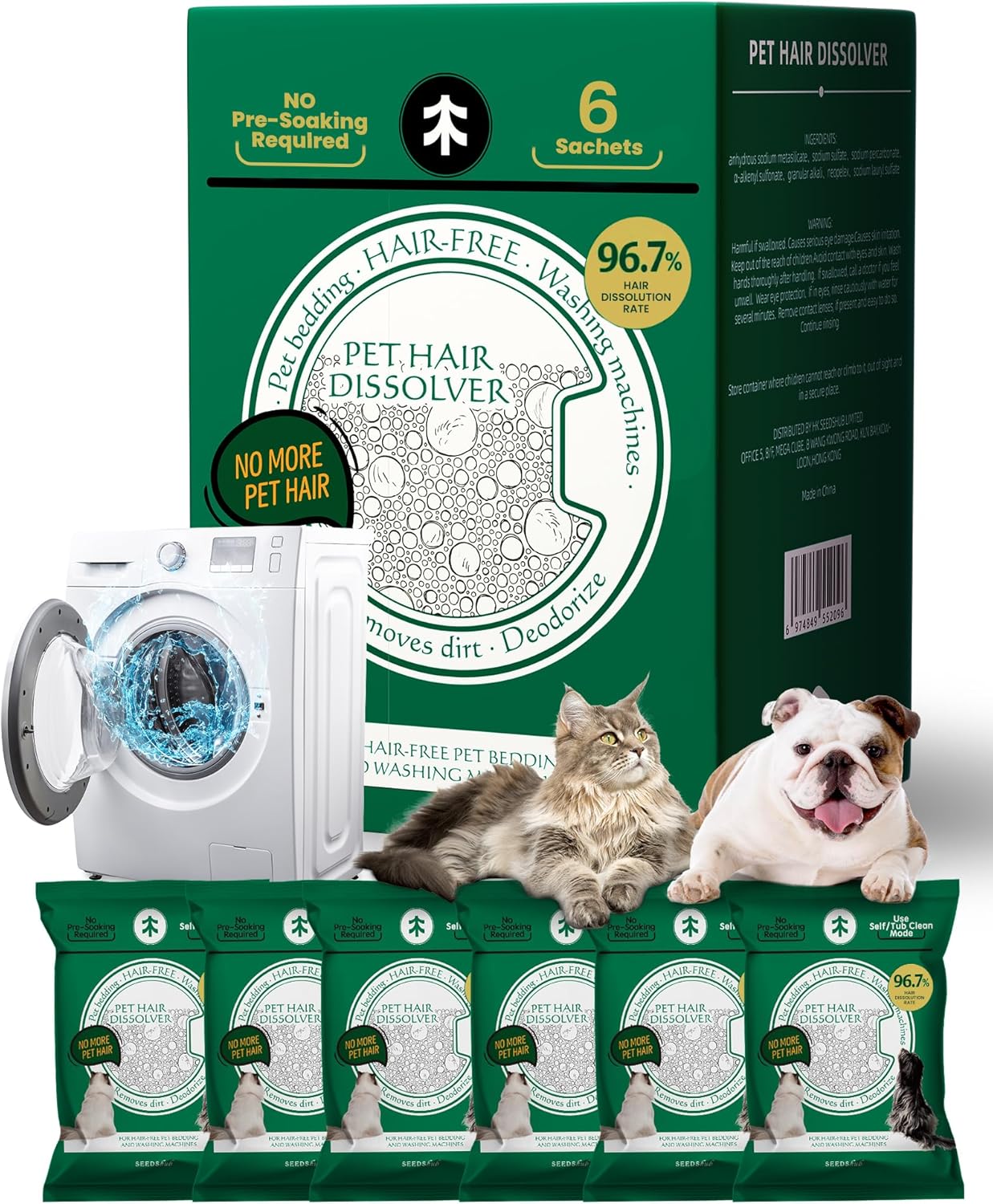SEMECH by Seedshub Pet Hair Dissolver for Washing Machine Cleaner-2 Sachets, 96.7% Hair Dissolution, Dog Cat Hair | Stain | Odor Remover for Laundry, HE/Top/Front-Load Compatible, Septic Safe - Image 10