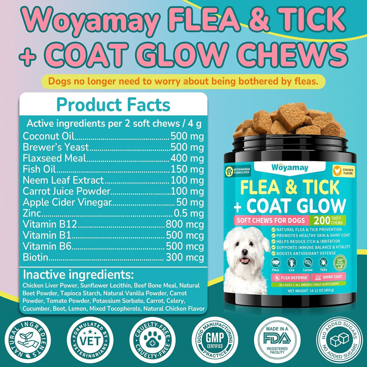 Premium dog tick prevention daily supplement jar top perspective