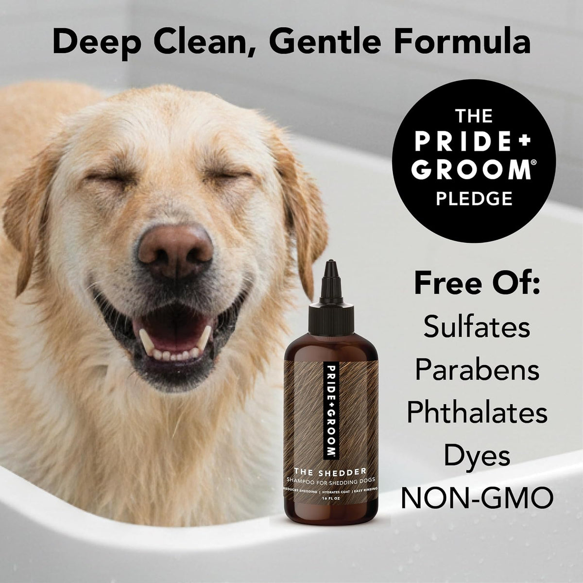 Luxury USA imported dog shampoo for reducing pet fur dander and undercoat shedding.