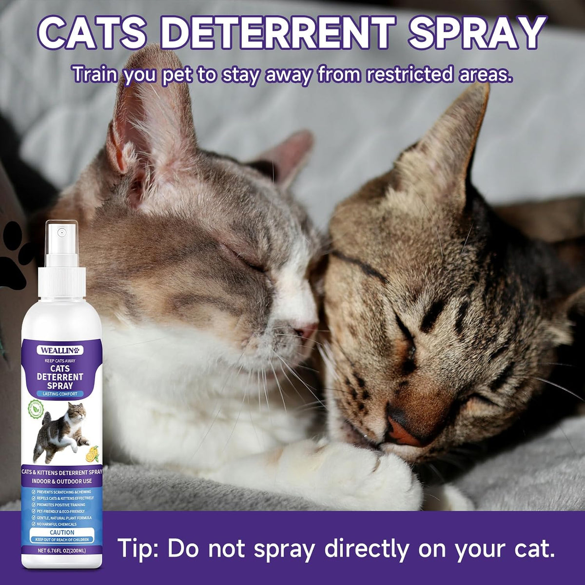 WEALLIN Cat Deterrent Spray, 6.76 FL Oz Natural Cat Repellent Spray Indoor & Outdoor, Anti-Scratch Training Aid for Furniture, Sofas, Rugs, Curtains, Plants - Non-Toxic, Alcohol-Free Formula - Image 7