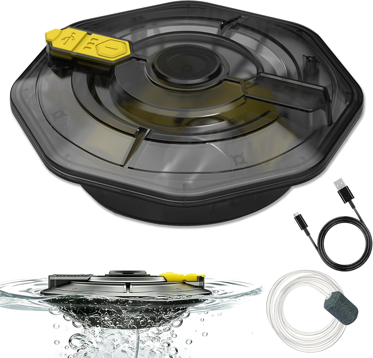 Miumone rechargeable floating aerator pump front view for aquariums
