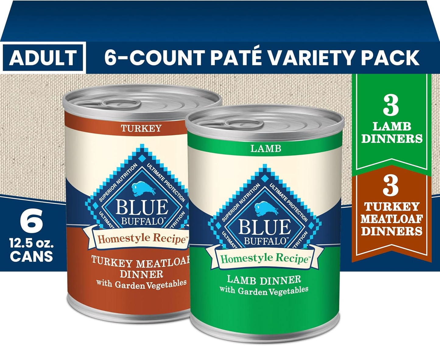 Blue Buffalo Homestyle Recipe Wet Dog Food Pat Variety Pack, Chicken Dinner & Beef Dinner with Garden Vegetables, Made with Natural Ingredients, 12.5-oz. Can (6 Count, 3 of Each) - Image 11