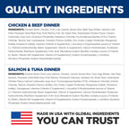 Back label of Hill's Science Diet 12-pack pouch box detailing nutritional information and ingredients.