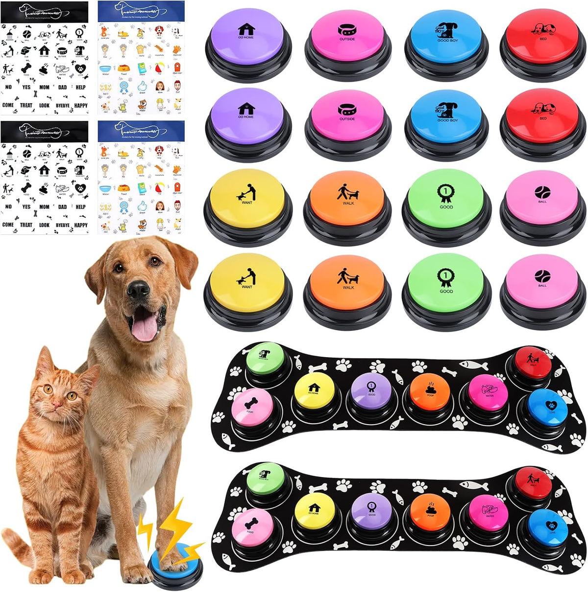 Dog Buttons for Communication,8Pcs 8 Color Talking Button Set with 30s Recordable Voice Pet Training Buzzers with 2 Mats & 2 Stickers, Talking Buttons for Dogs & Cats (Batteries Not Included) - Image 9