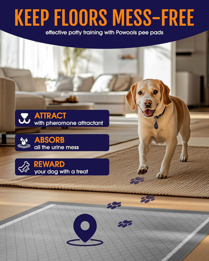 Powools leak proof puppy potty training pads close up of the quick dry quilted surface.