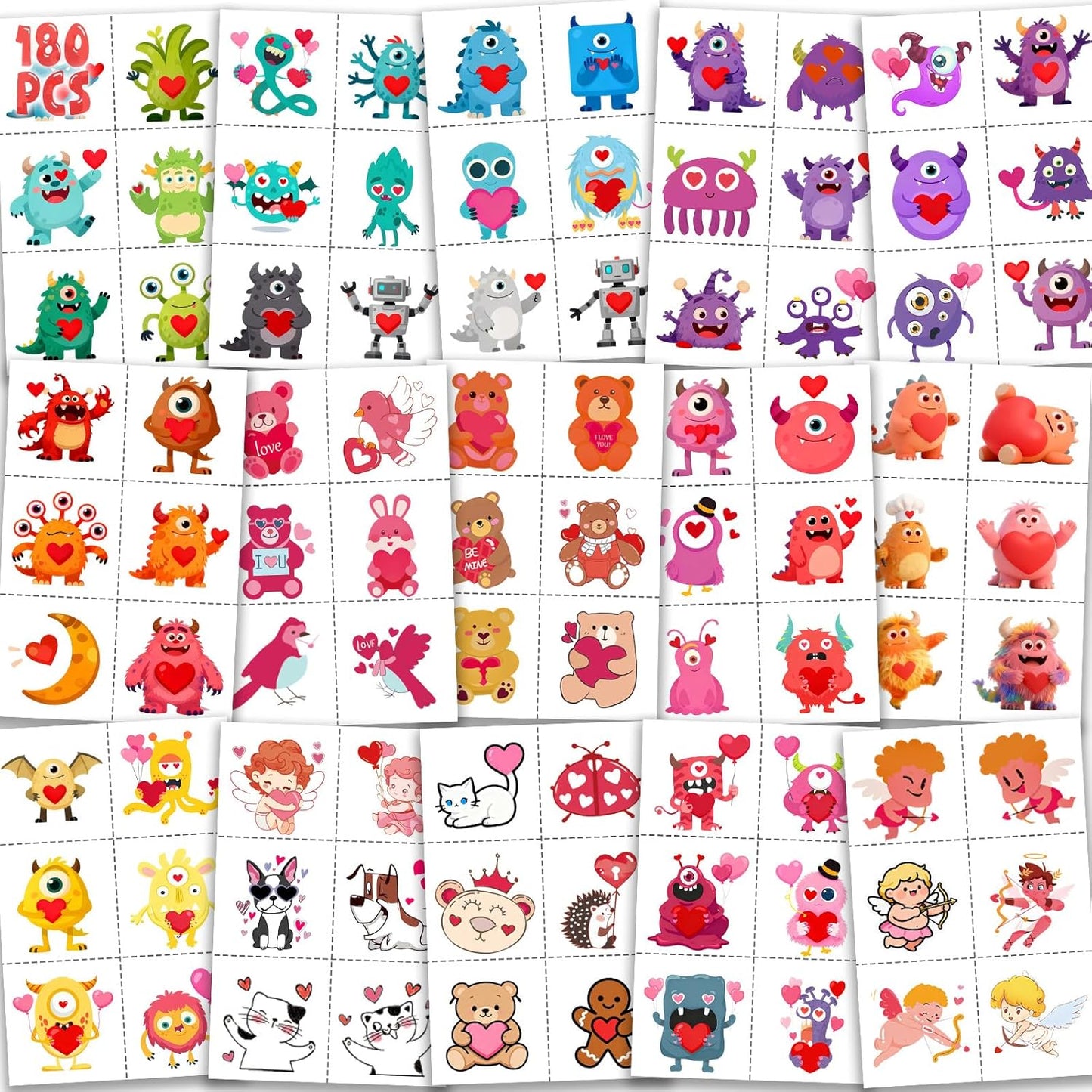 Sellentduct 180 Pieces Valentine's Day kids temporary tattoos front packaging view.