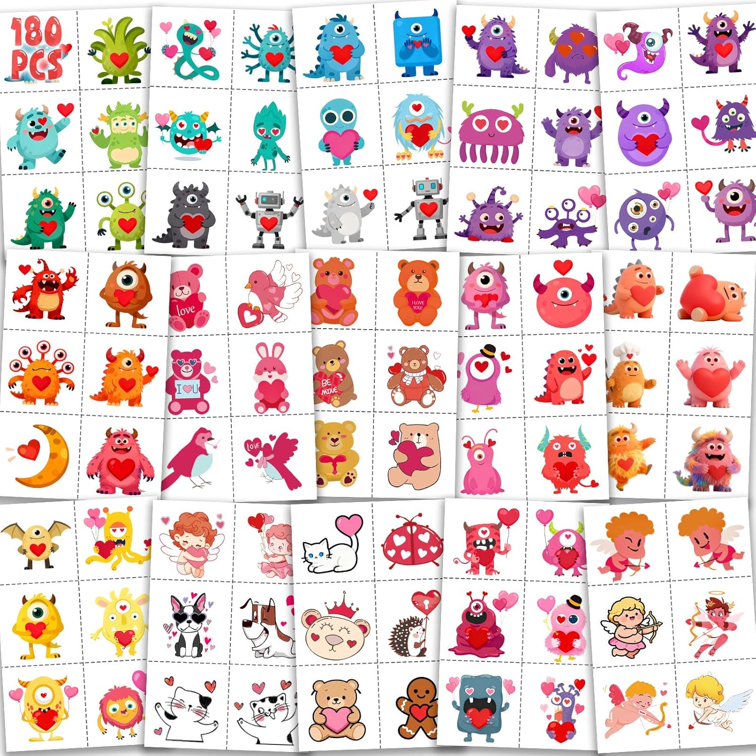 Sellentduct 180 Pieces Valentine's Day kids temporary tattoos front packaging view.