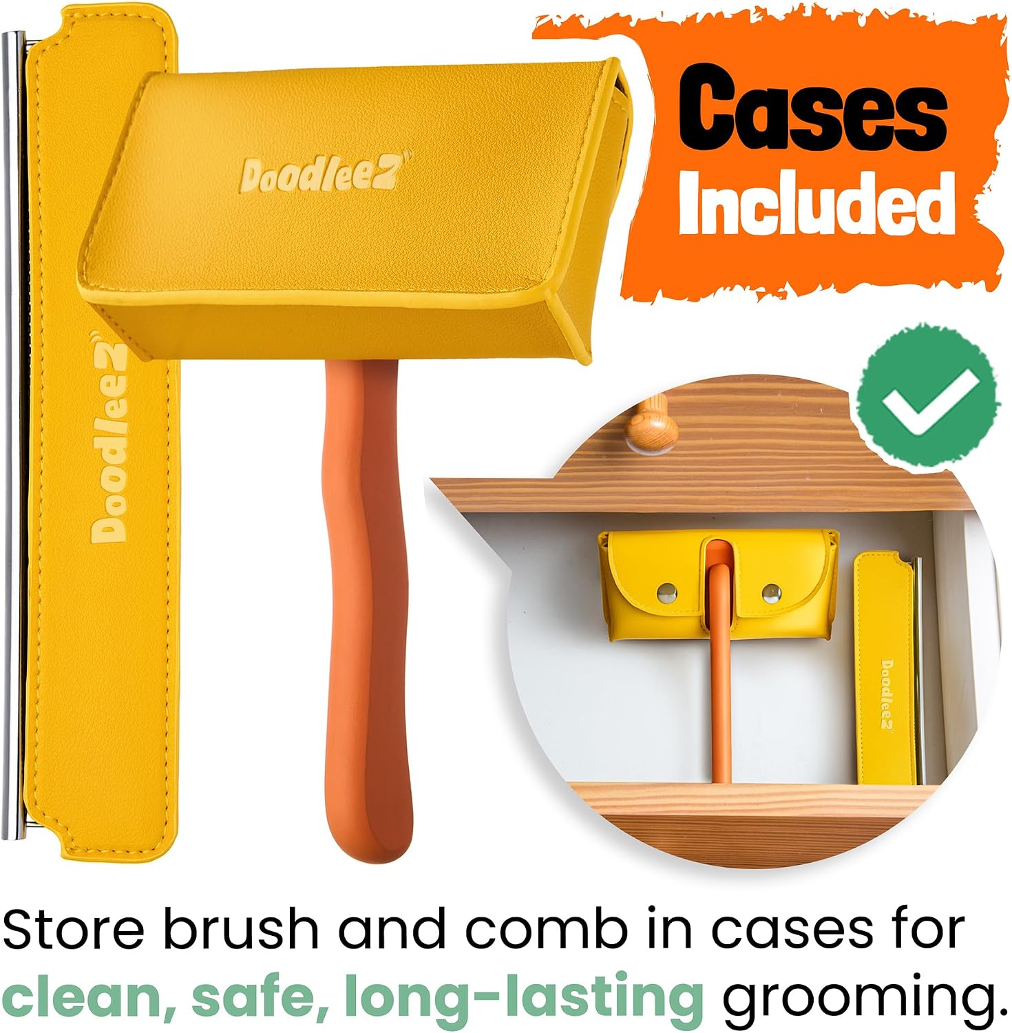 Medium orange dog brush for labradoodles and bernedoodles coat care