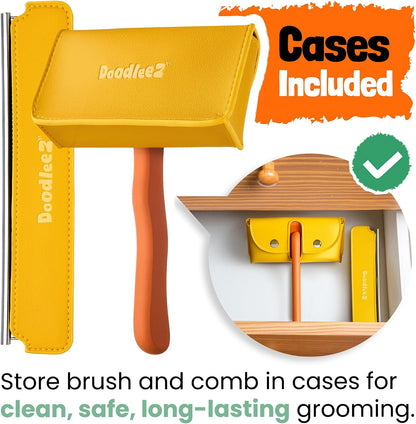 Medium orange dog brush for labradoodles and bernedoodles coat care