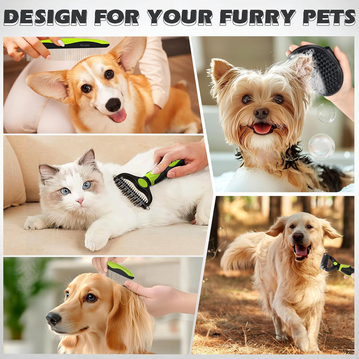 Extra-wide deshedding brush effectively removing mats from long-haired cat fur.