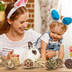 Close-up of hand-woven texture on grass chew balls