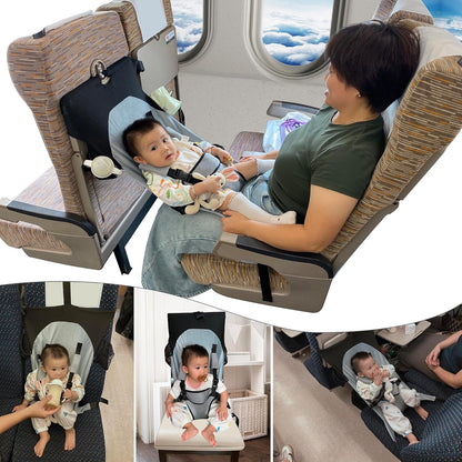 MueKeesam baby airplane bed in gray showing front view setup on plane seat
