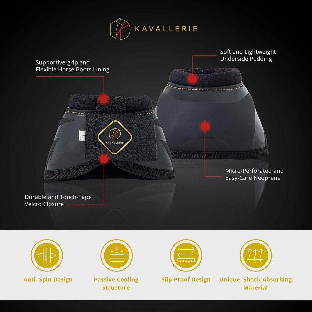 Kavallerie equestrian horse protection boots in black color showing the durable outer shell.