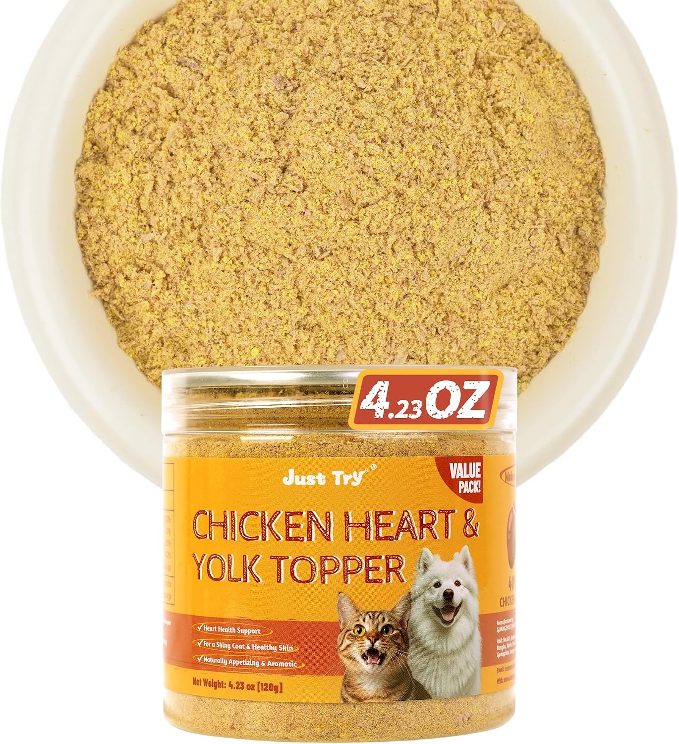Just Try 4.23 OZ Cat & Dog Food Toppers with Chicken Liver Freeze Dried Egg Yolk for Picky Eaters Iron Support Grain Free High Protein Meal Toppers - Image 12