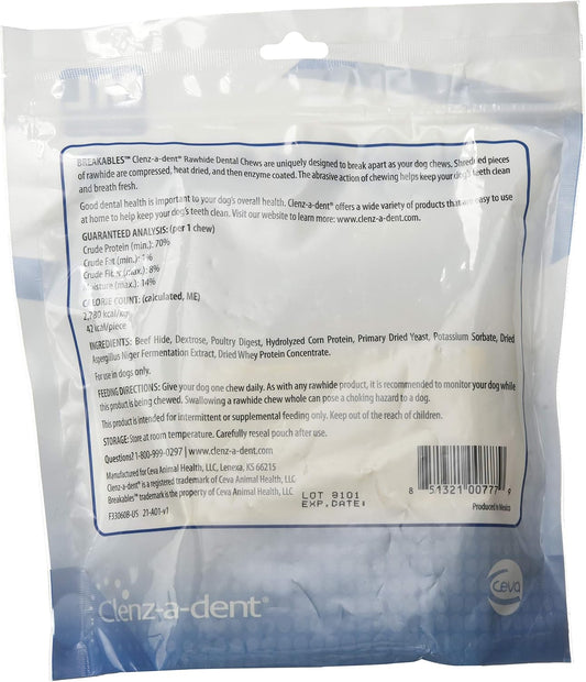 Close up of enzyme coated rawhide chew stick demonstrating the safe breakable texture for dog dental care