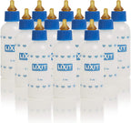 Close up view of the customizable un-punched nipple and textured blue cap on a Lixit bottle.