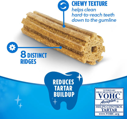 Purina DentaLife dental dog chews displaying the unique eight ridge porous texture.
