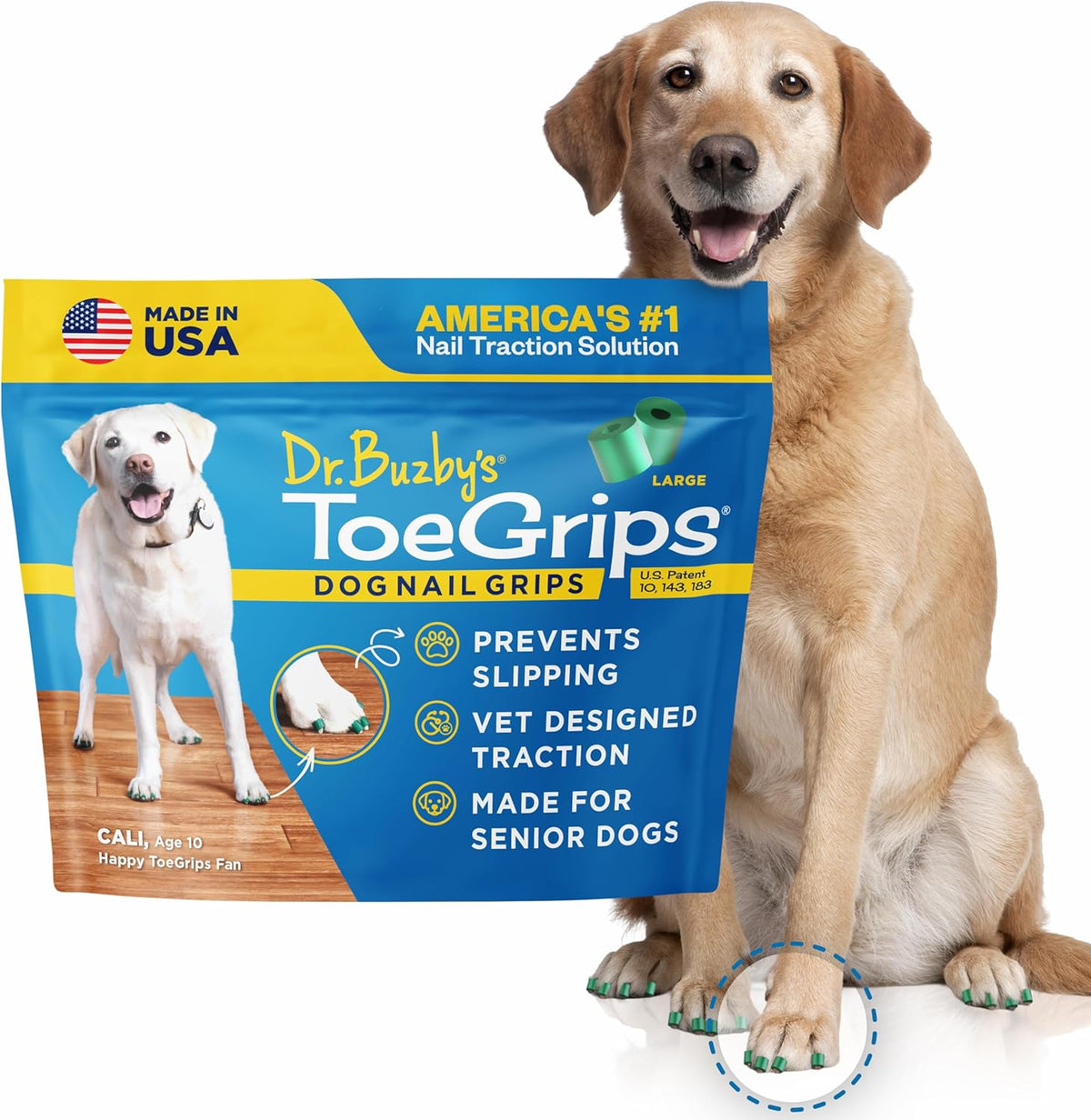 Dr. Buzby's Large ToeGrips for dogs packaging front view