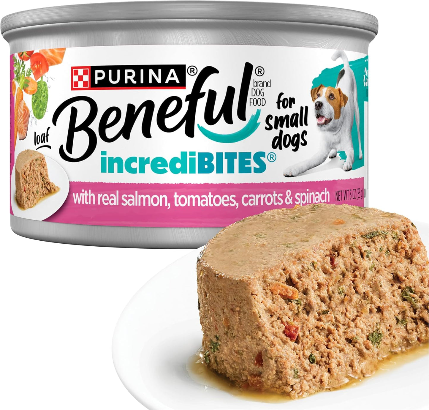 Purina Beneful Small Breed Wet Dog Food Variety Pack, IncrediBites Loaf, Chicken, Beef and Salmon Flavors - (2 Packs of 12) 3 oz. Cans - Image 12