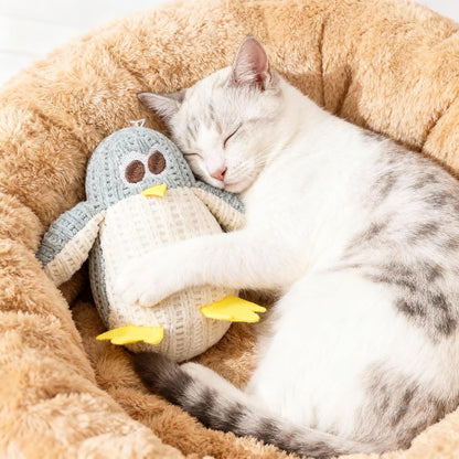 VisnzvLux blue and brown knitted catnip plush toys for indoor kittens