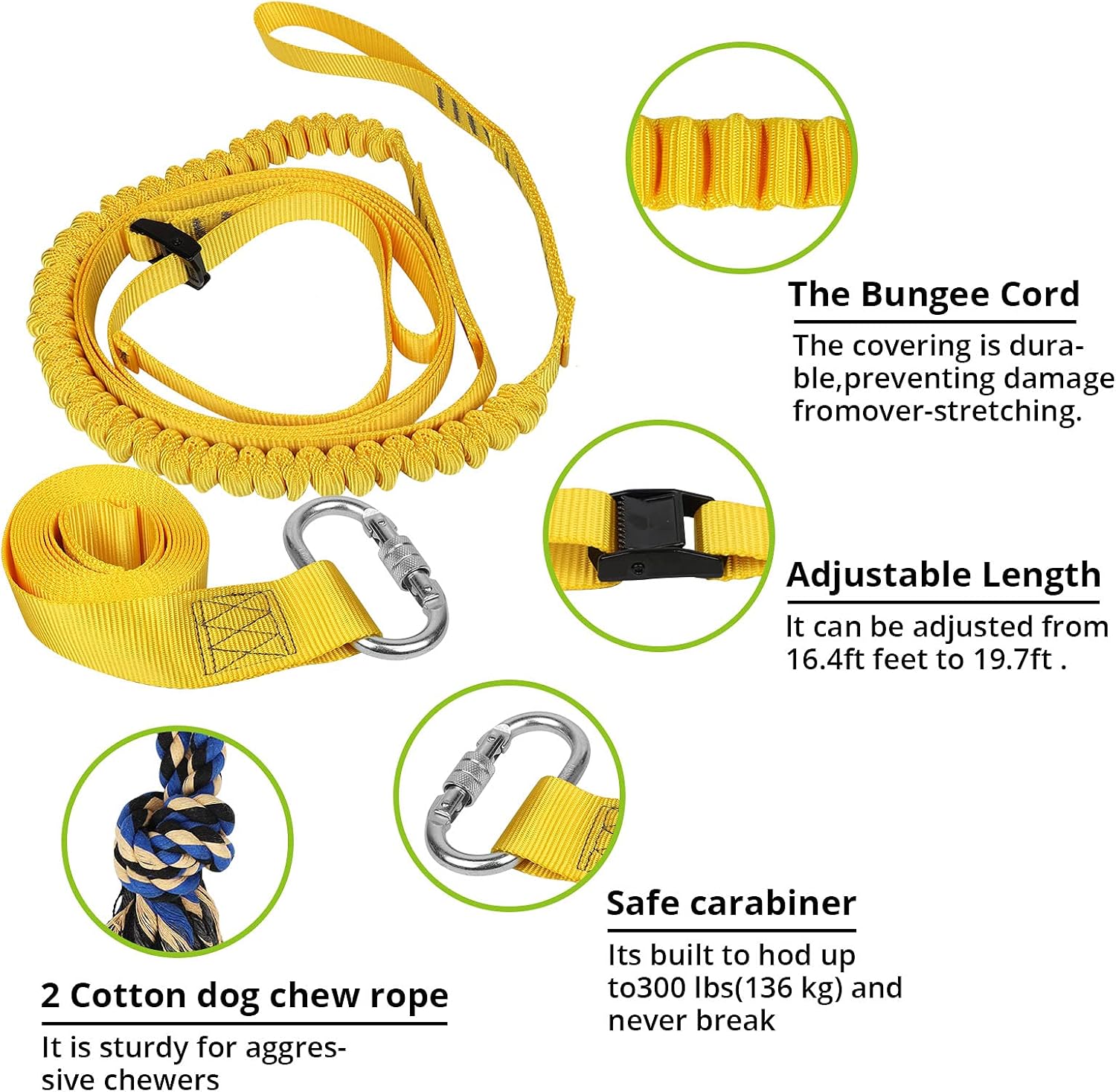 Two different sizes of detachable cotton knot chew toys included in the HOKINETY outdoor fitness set