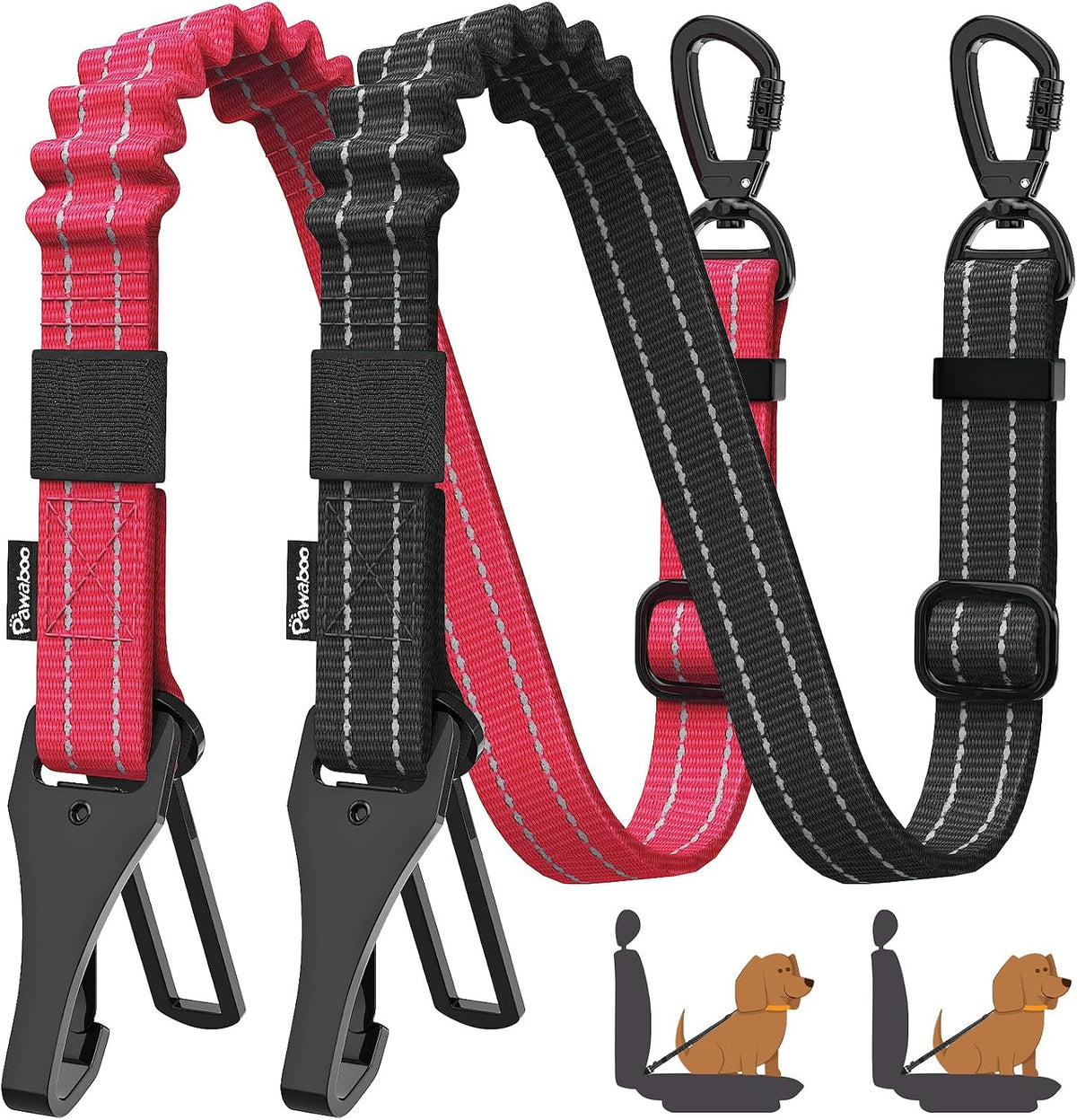 Pawaboo 2Pack Dog Seatbelt for Car,3-in-1 Dog Car Seat Belt Bungee,Shockproof Dogs Tether for Cars with Buckle&Hook Latch, Adjustable Reflective Dogs Cars Harness Leash with 360 degrees Lockable Buckle,Black - Image 13