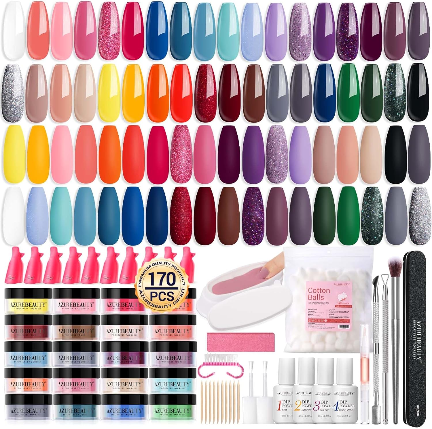 AZUREBEAUTY 36 colors dip powder collection in pink red and purple shades