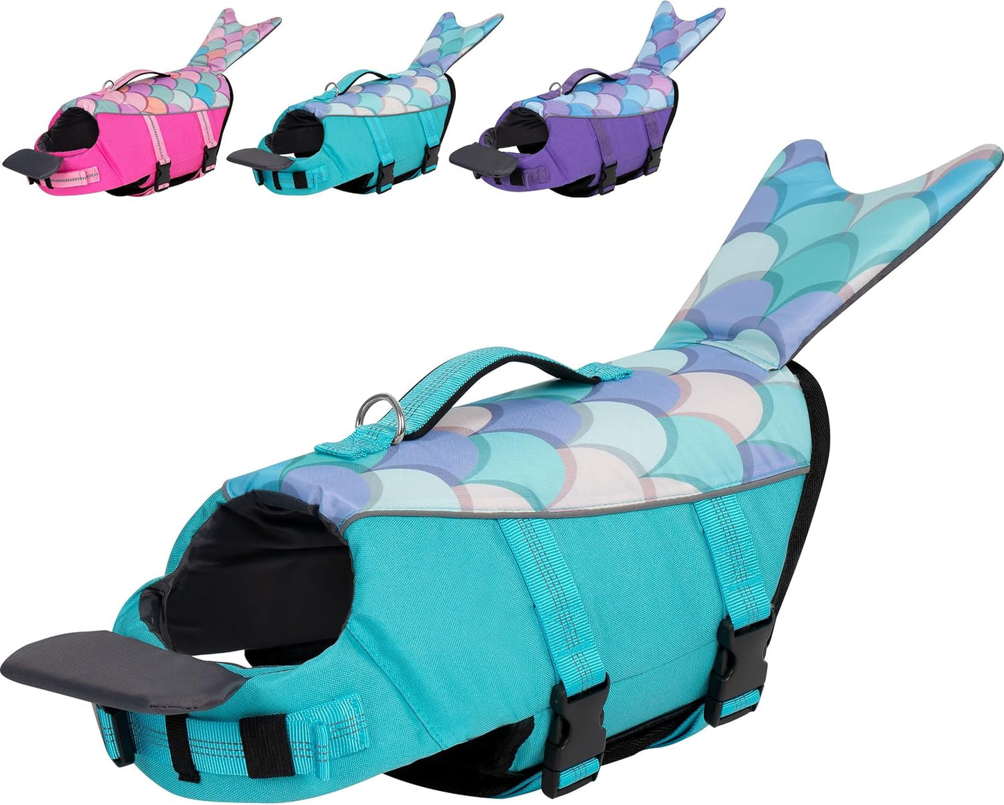 cyeollo Dog Life Jacket Mermaid Dog Safety Vest with Rescue Handle Refletive Strip Small Dogs Life Vests for Swimming Boating, Pink S - Image 10