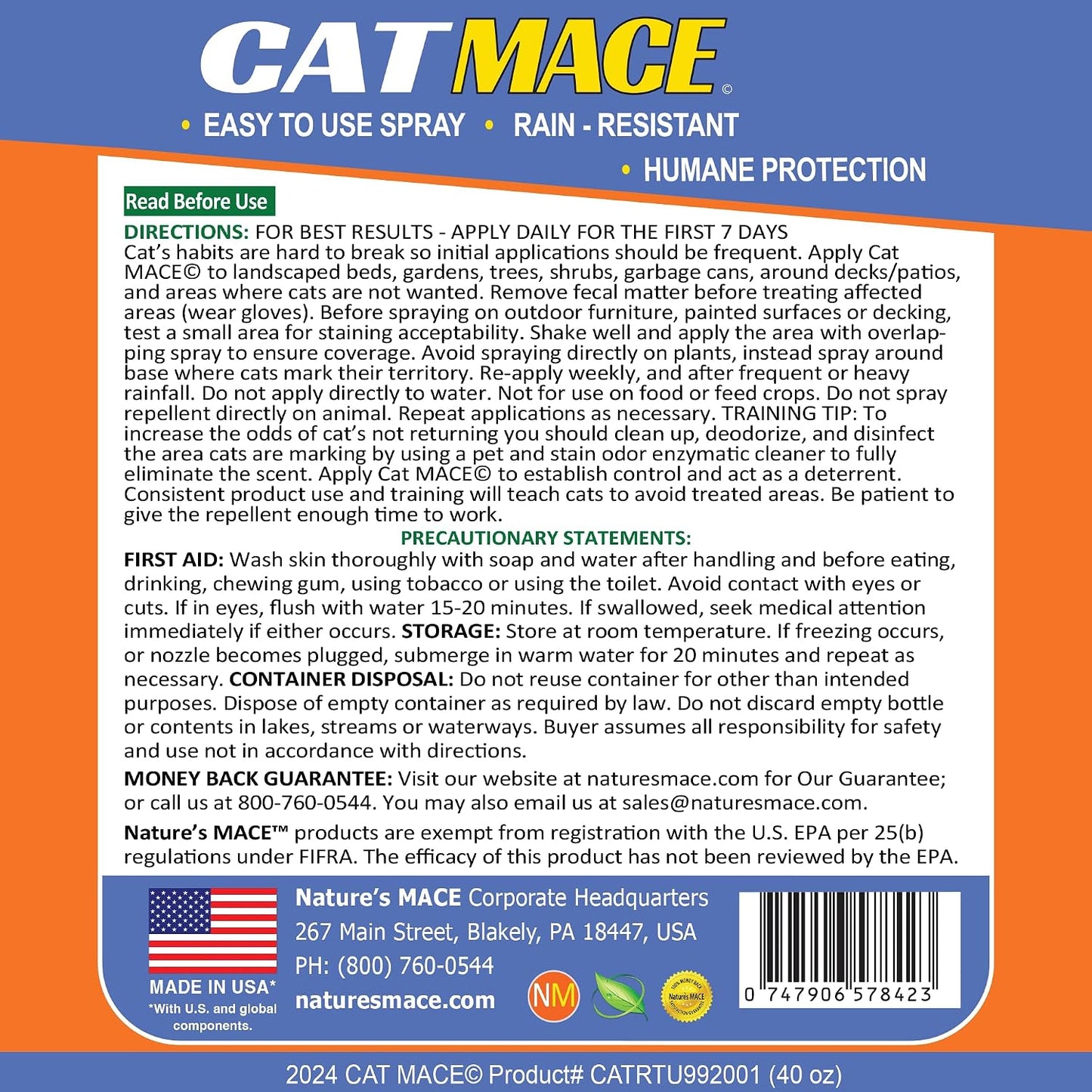 Ready to use cat training tool bottle showing ingredients label