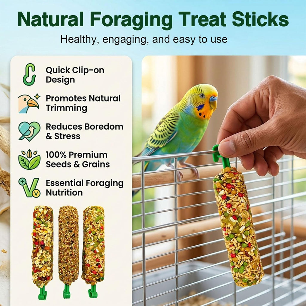 Tinyfield 3 count bird treat sticks with plastic hangers