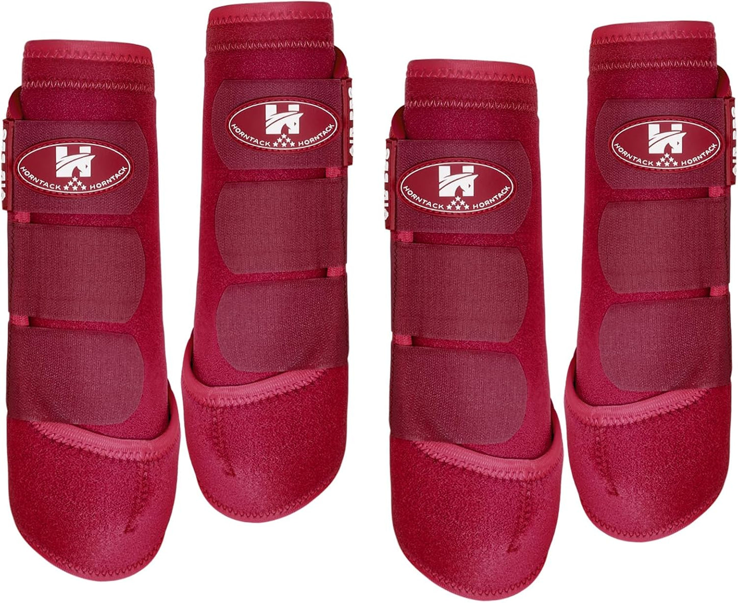 Horntack horse splint boots front view showing crimson red color and triple straps