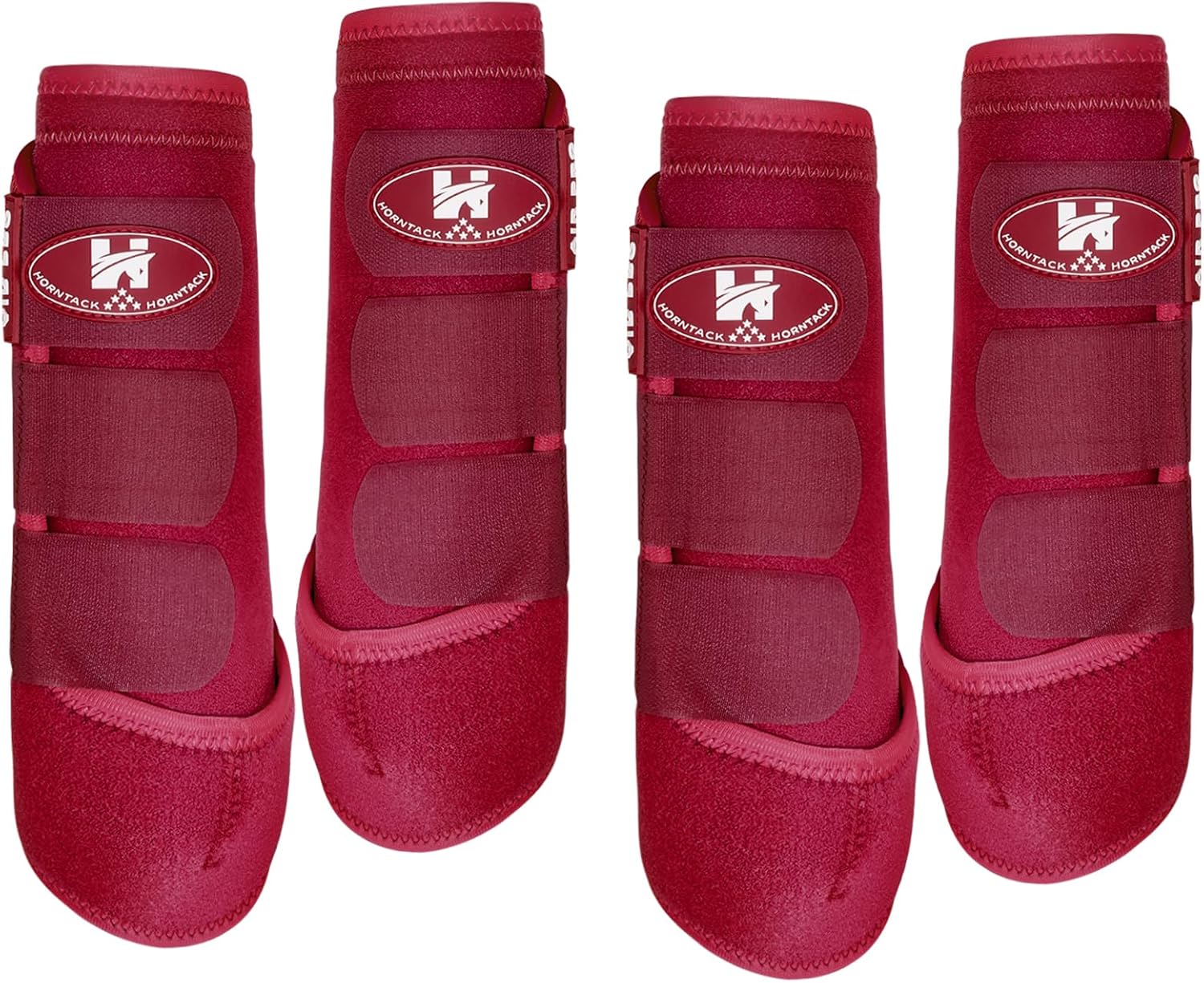Horntack horse splint boots front view showing crimson red color and triple straps