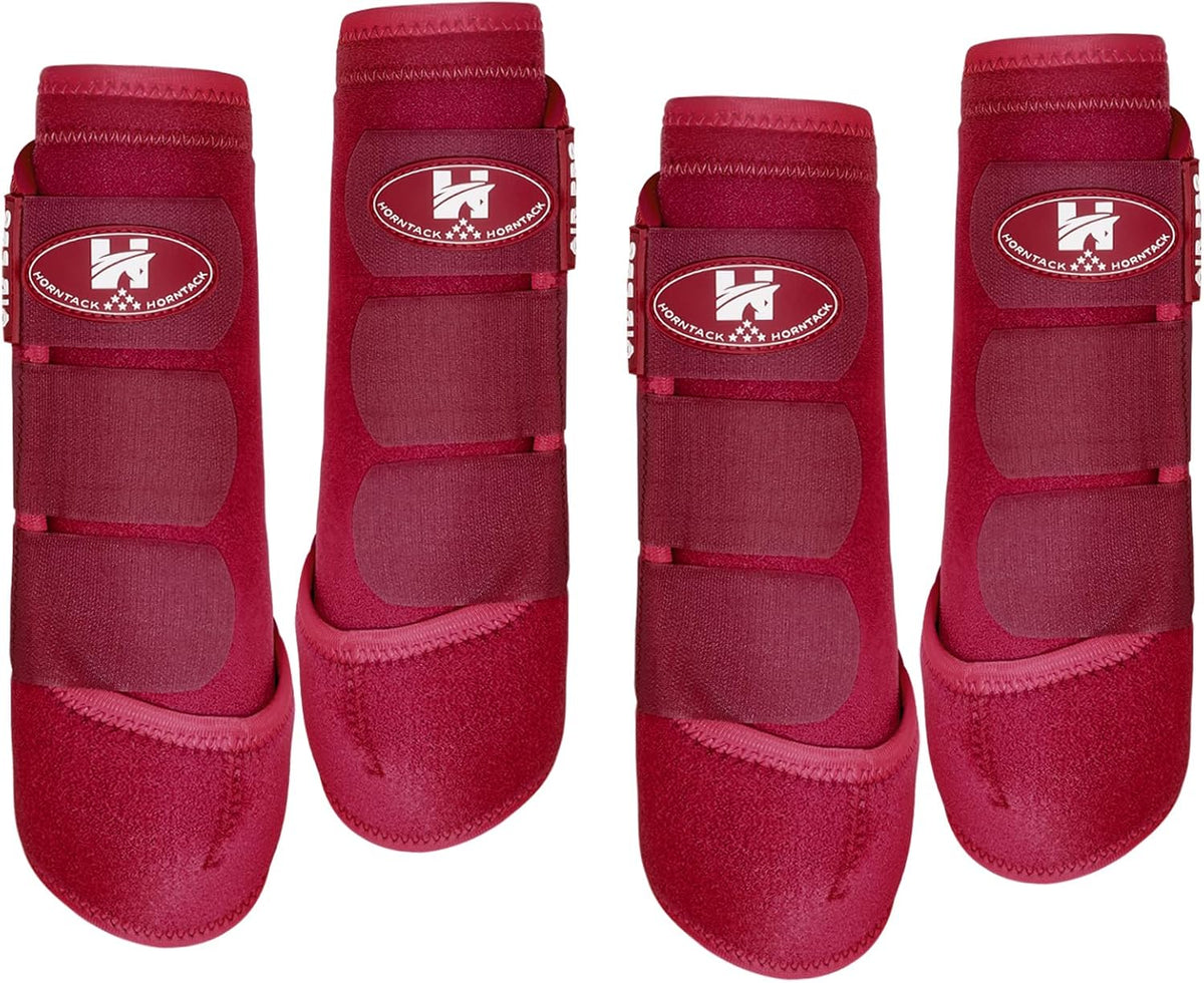 Horntack horse splint boots front view showing crimson red color and triple straps