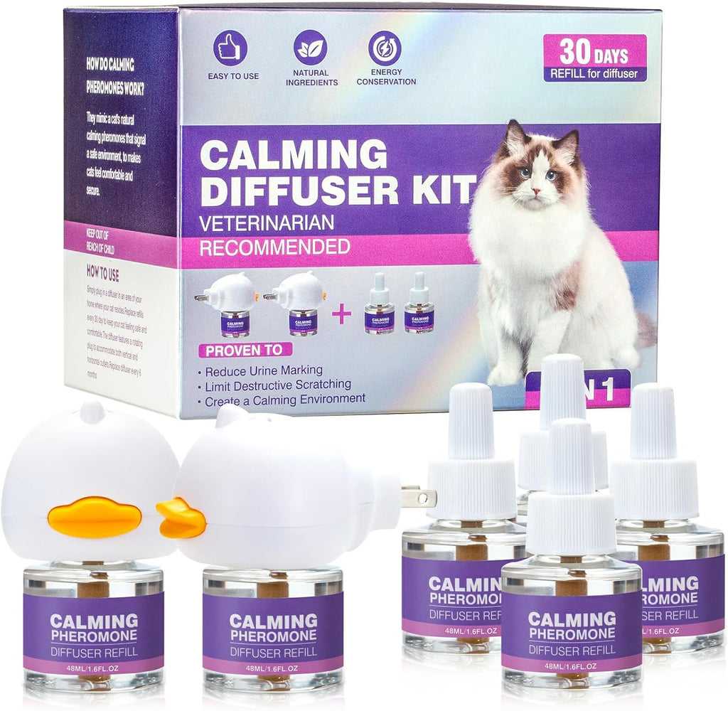 Tcllka Cat Calming Pheromone Diffuser kit package showing purple box and white cat.