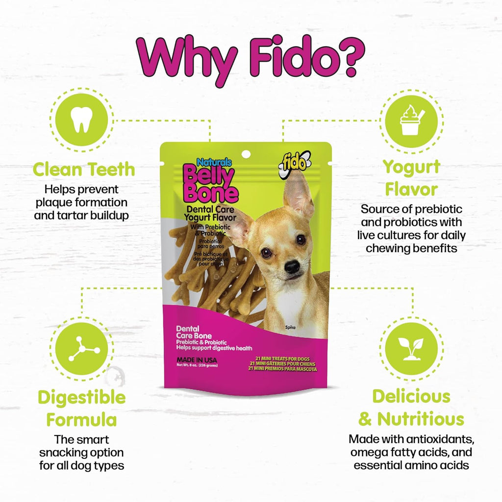 Fido dental treats showing yogurt flavor branding