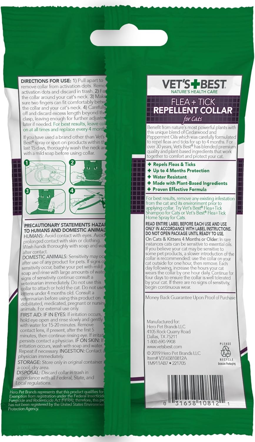 Vet's Best plant-based cat collar showing adjustable clasp
