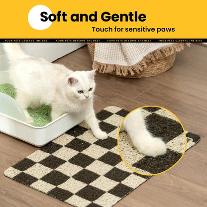 Conlun less waste cat litter mat next to a plastic litter tray