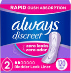 Always Discreet Incontinence Panty Liners front view packaging showing 120 count size 2