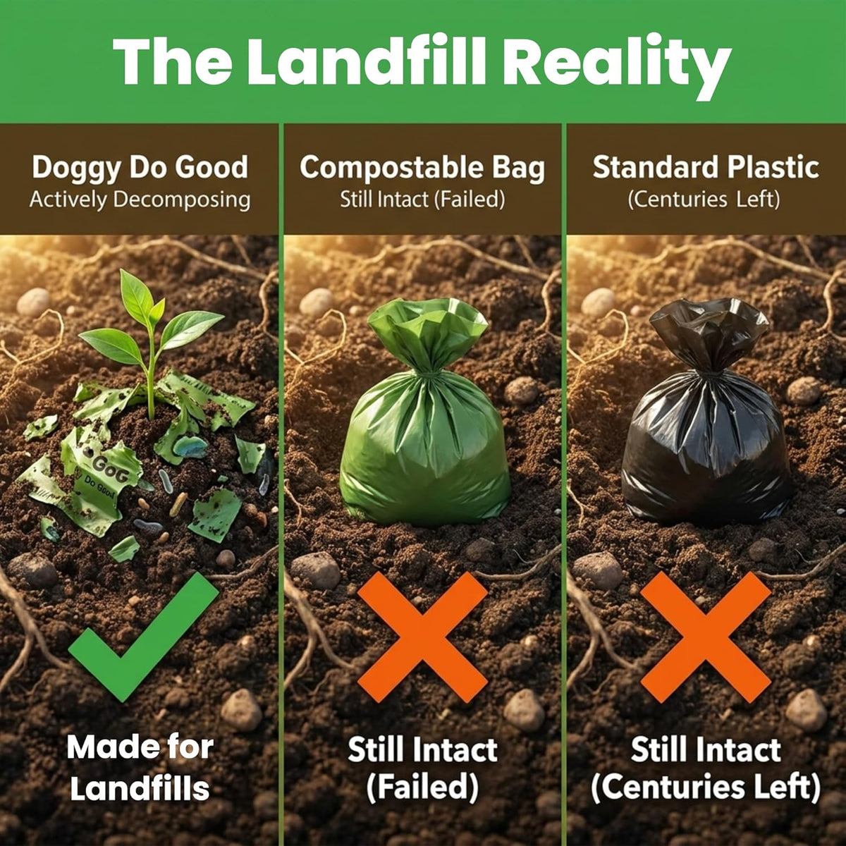 Standard size unscented dog waste bags roll showing leak proof thickness.