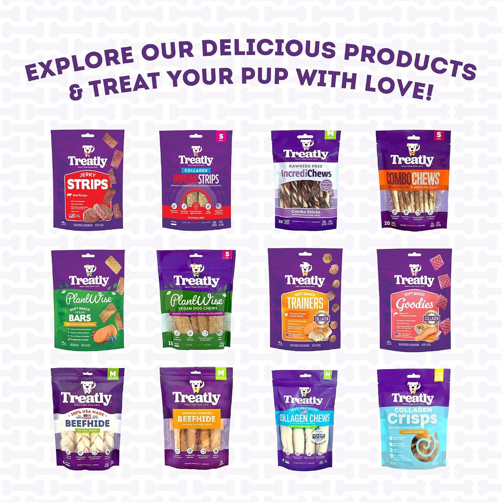 Four count pack of Treatly USA made nutritious canine chews