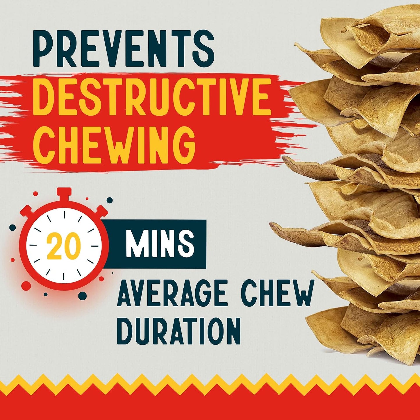 Canine Chews rawhide chip slices displayed outside the bag showcasing thick-cut texture