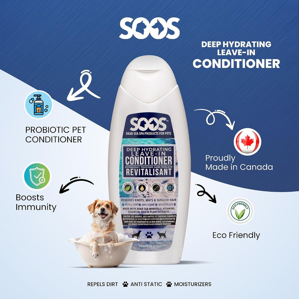 Soos 500ml pet moisturizer bottle displayed with natural ingredients