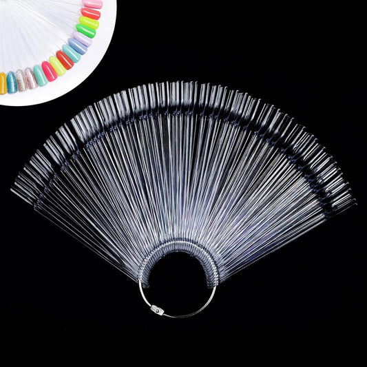 AZUREBEAUTY 50 clear nail sticks fanned out on a metal ring for color display