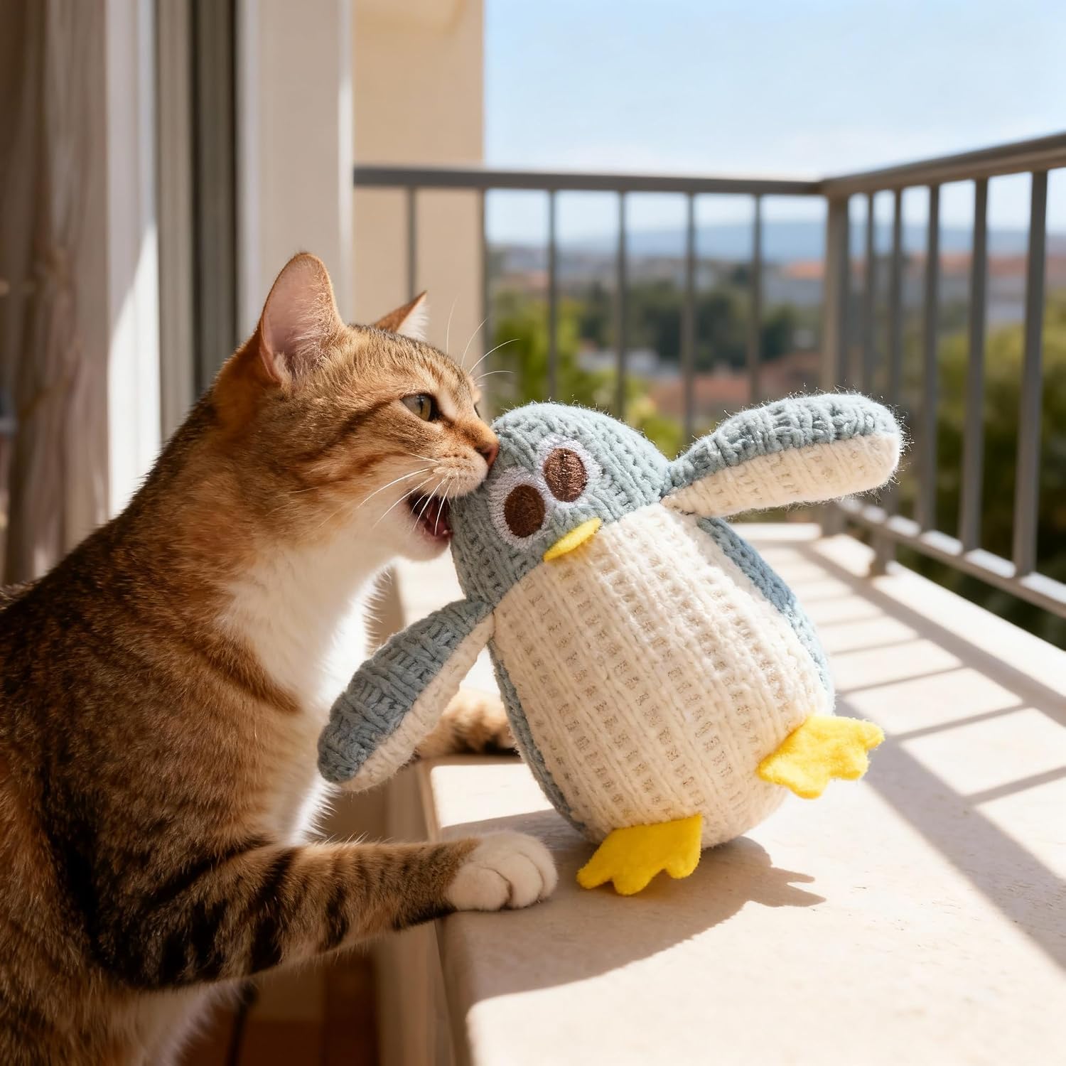 VisnzvLux durable cat chew toy being carried by a pet for boredom relief