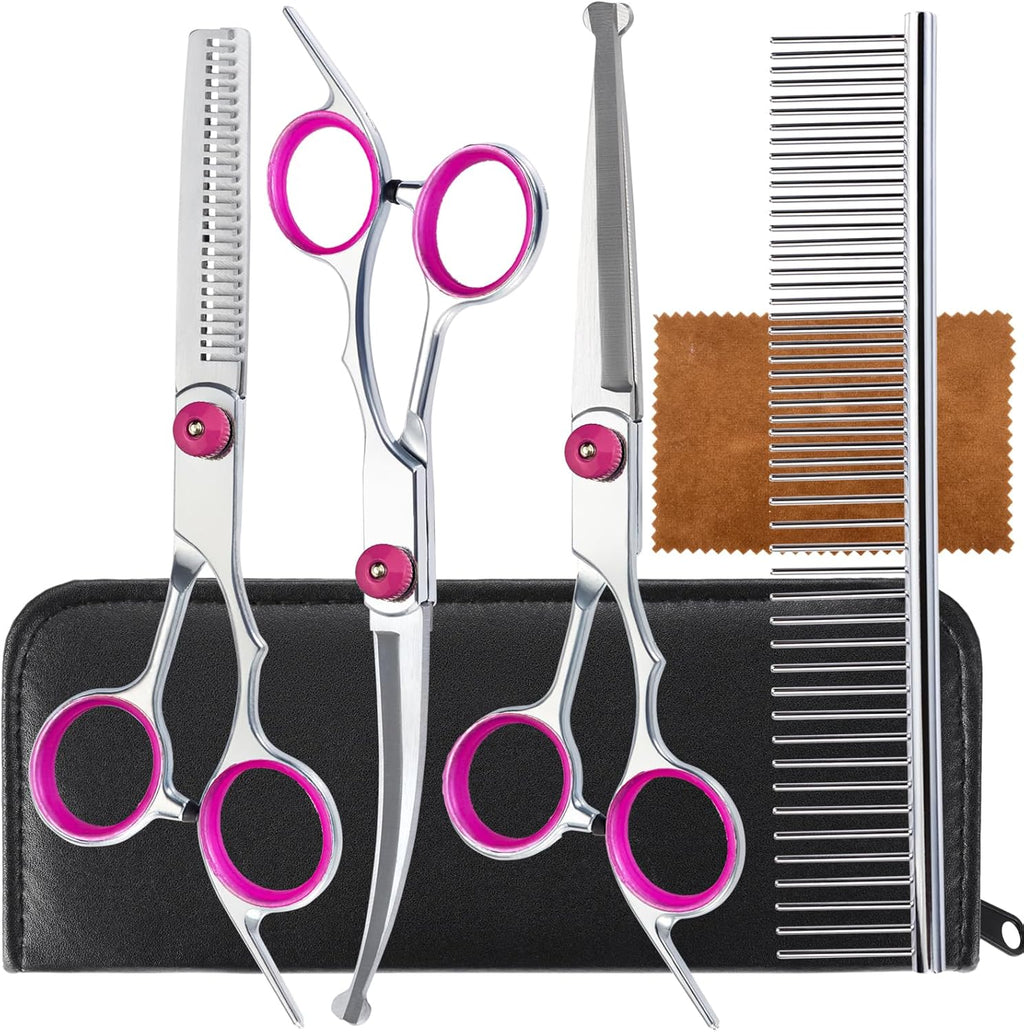 Lengnoyp professional pet cat and dog grooming shears set displayed open in case.