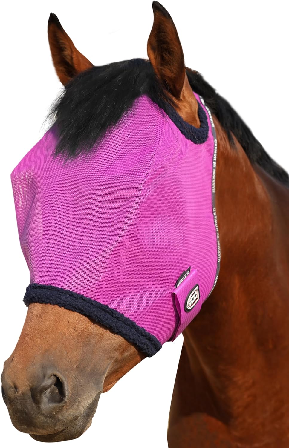 Harrison Howard All Round Mesh Horse Fly Mask UV Protective with Fleece Padded Edging Magenta L - Image 10