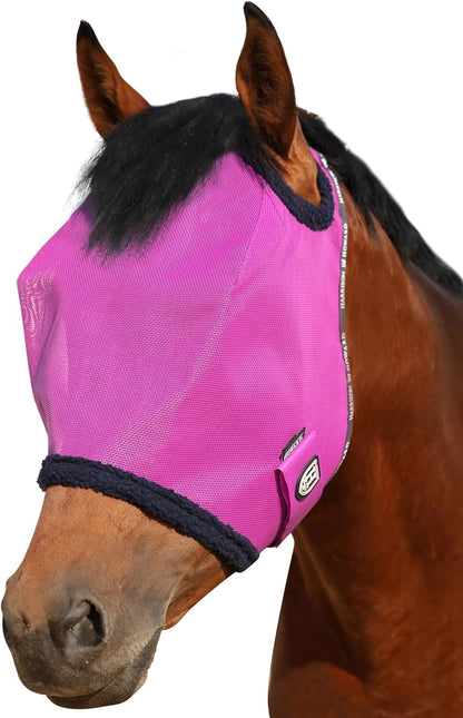 Harrison Howard All Round Mesh Horse Fly Mask UV Protective with Fleece Padded Edging Magenta L - Image 10