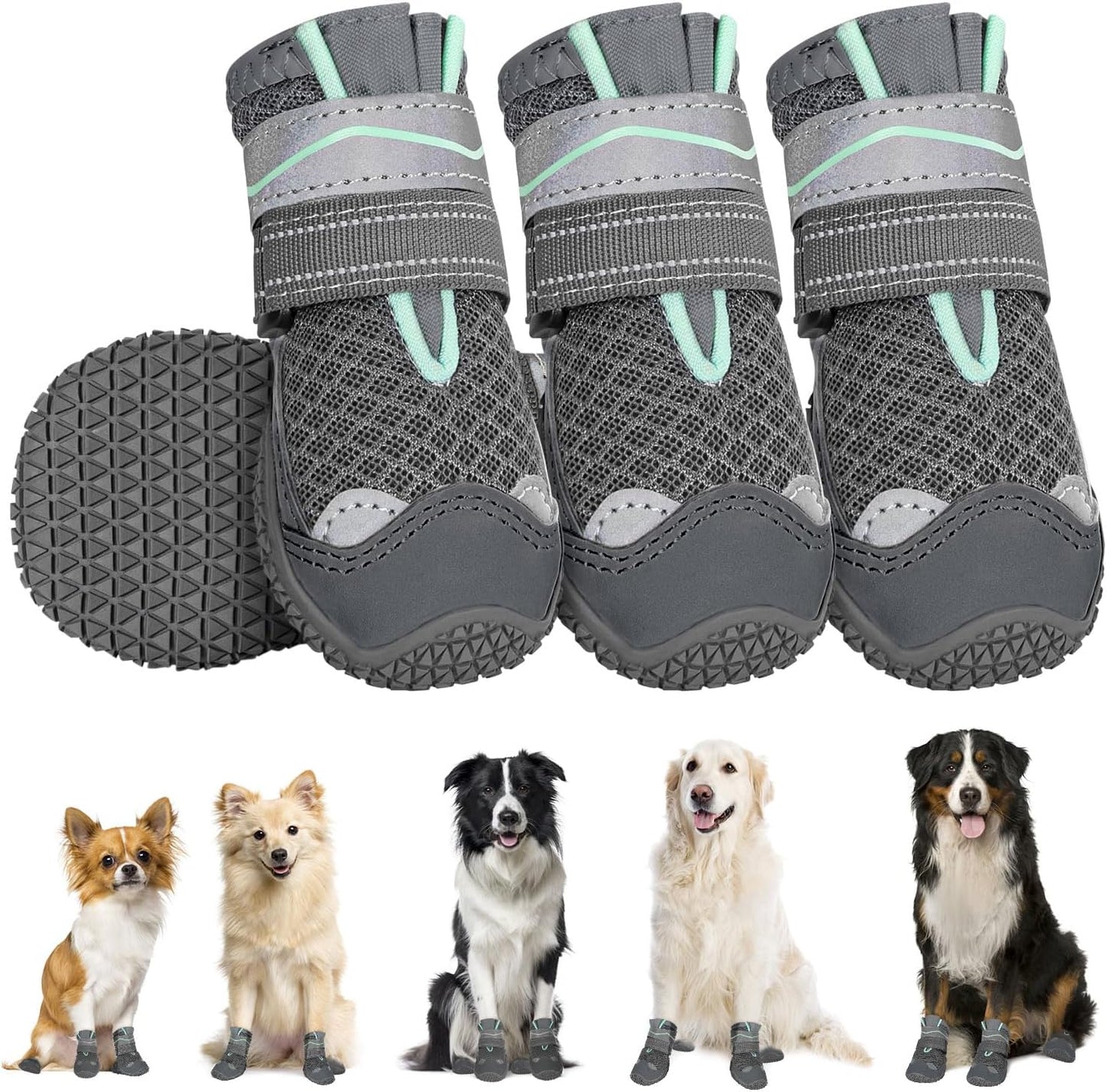 SlowTon Dog Shoes for Large Small Medium Dogs - Breathable Dog Boots for Summer Hot Pavement, Paw Protector for Outdoor Walking Winter Snow, Anti-Slip Rubber Dog Booties for Hardwood Floor (Green, 6) - Image 11