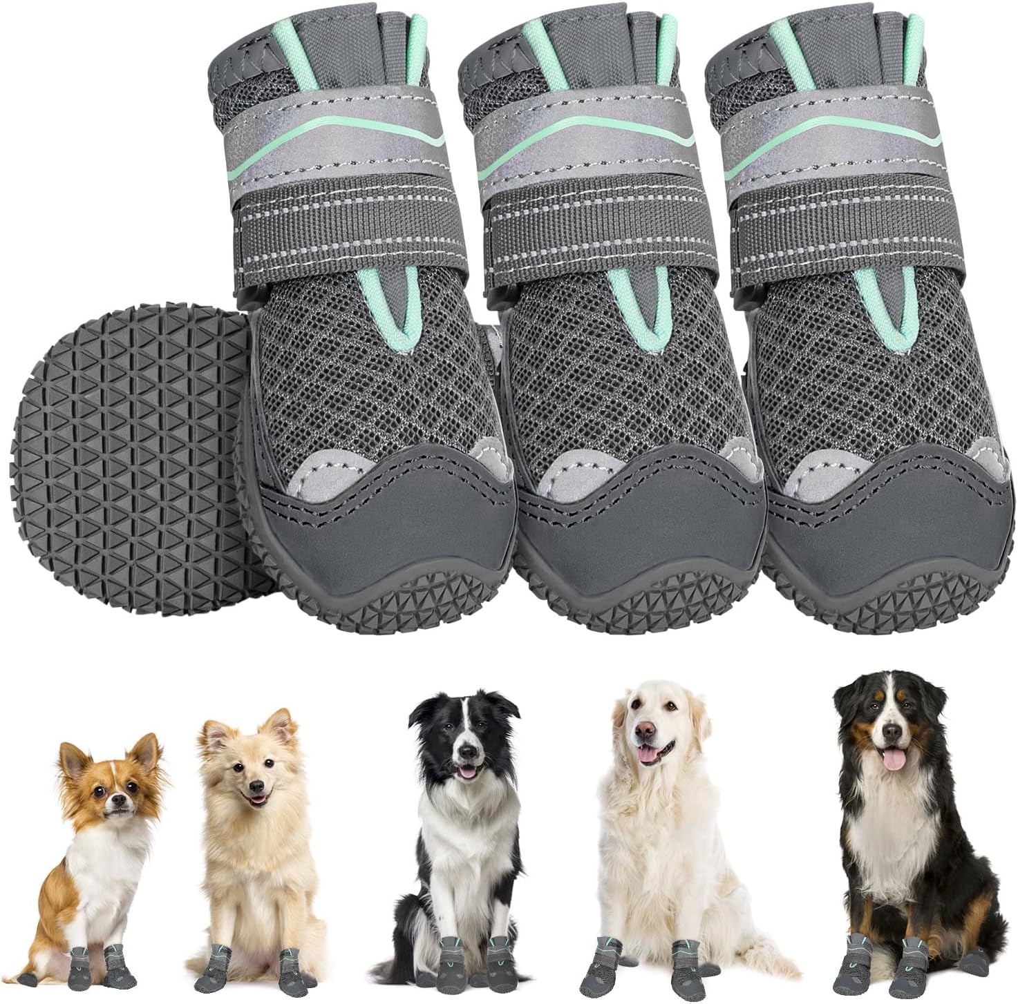 SlowTon Dog Shoes for Large Small Medium Dogs - Breathable Dog Boots for Summer Hot Pavement, Paw Protector for Outdoor Walking Winter Snow, Anti-Slip Rubber Dog Booties for Hardwood Floor (Green, 6) - Image 11