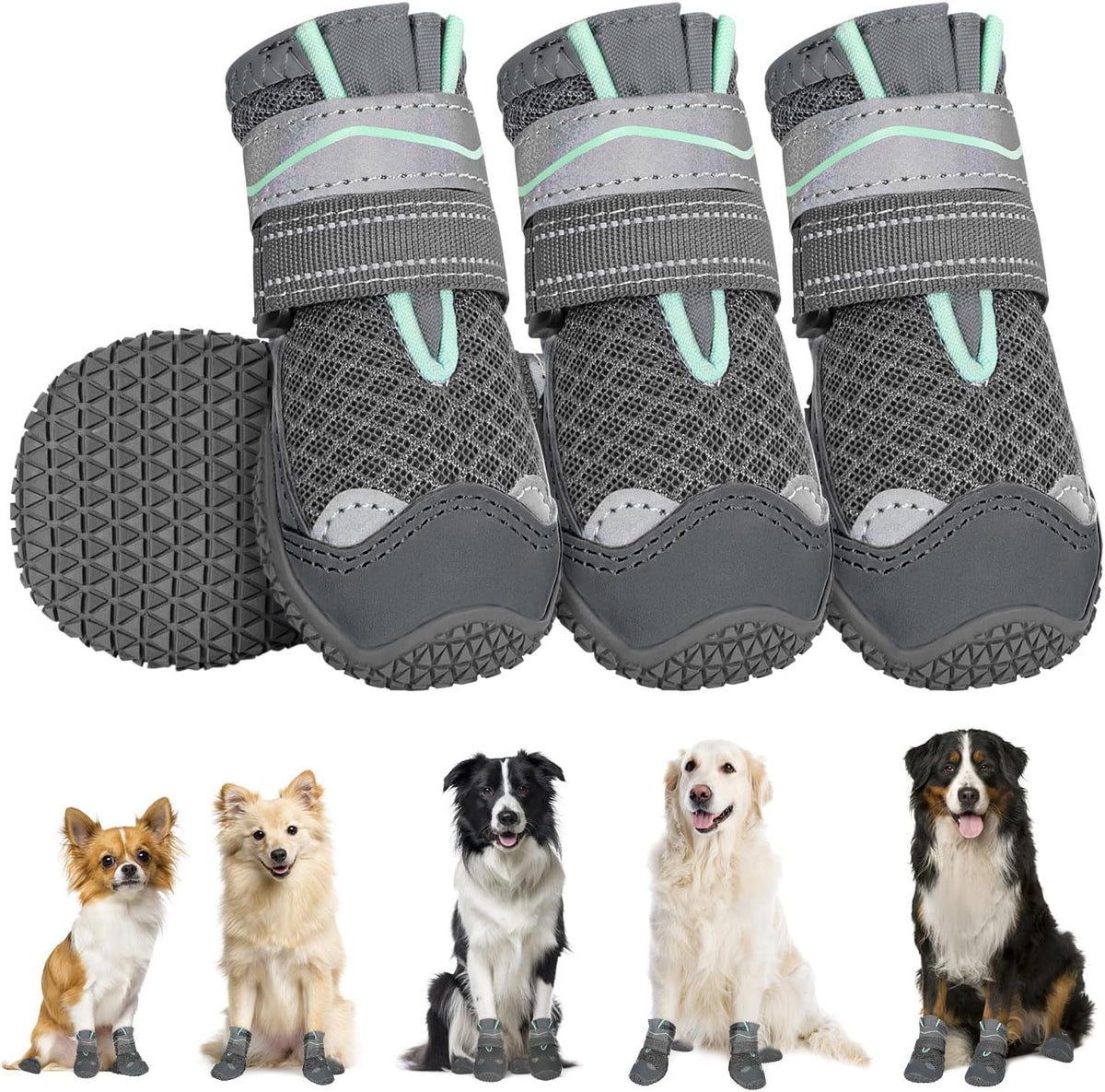 SlowTon Dog Shoes for Large Small Medium Dogs - Breathable Dog Boots for Summer Hot Pavement, Paw Protector for Outdoor Walking Winter Snow, Anti-Slip Rubber Dog Booties for Hardwood Floor (Green, 6) - Image 11